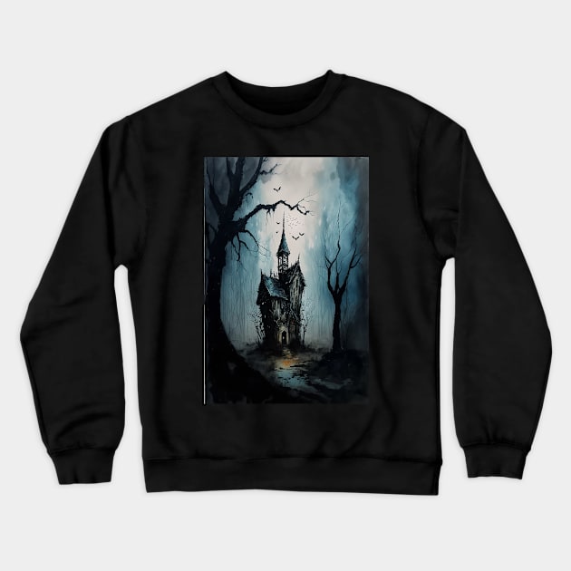 Haunted House in the Woods Crewneck Sweatshirt by TortillaChief